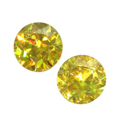 Sphen Pärchen, auch Titanit genannt, 2 gelb grüne runde Edelsteine
